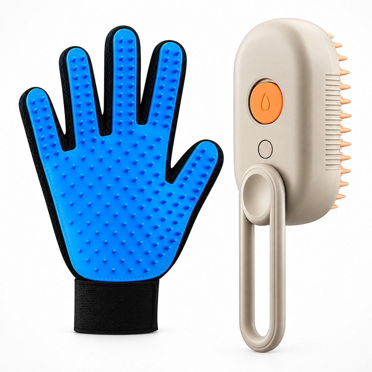 Kit Cepillo a Vapor + Guante Quitapelos para Mascotas