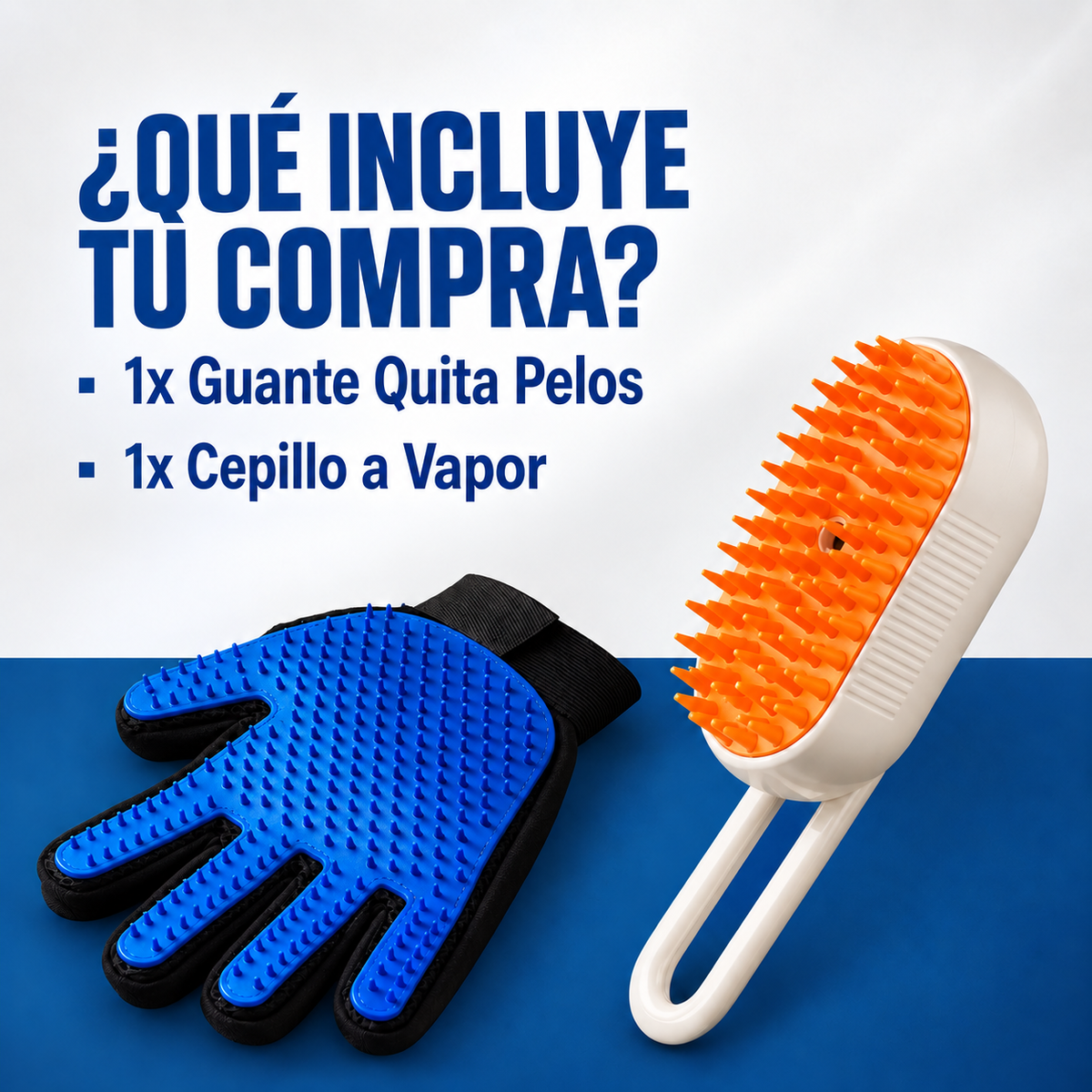 Kit Cepillo a Vapor + Guante Quitapelos para Mascotas