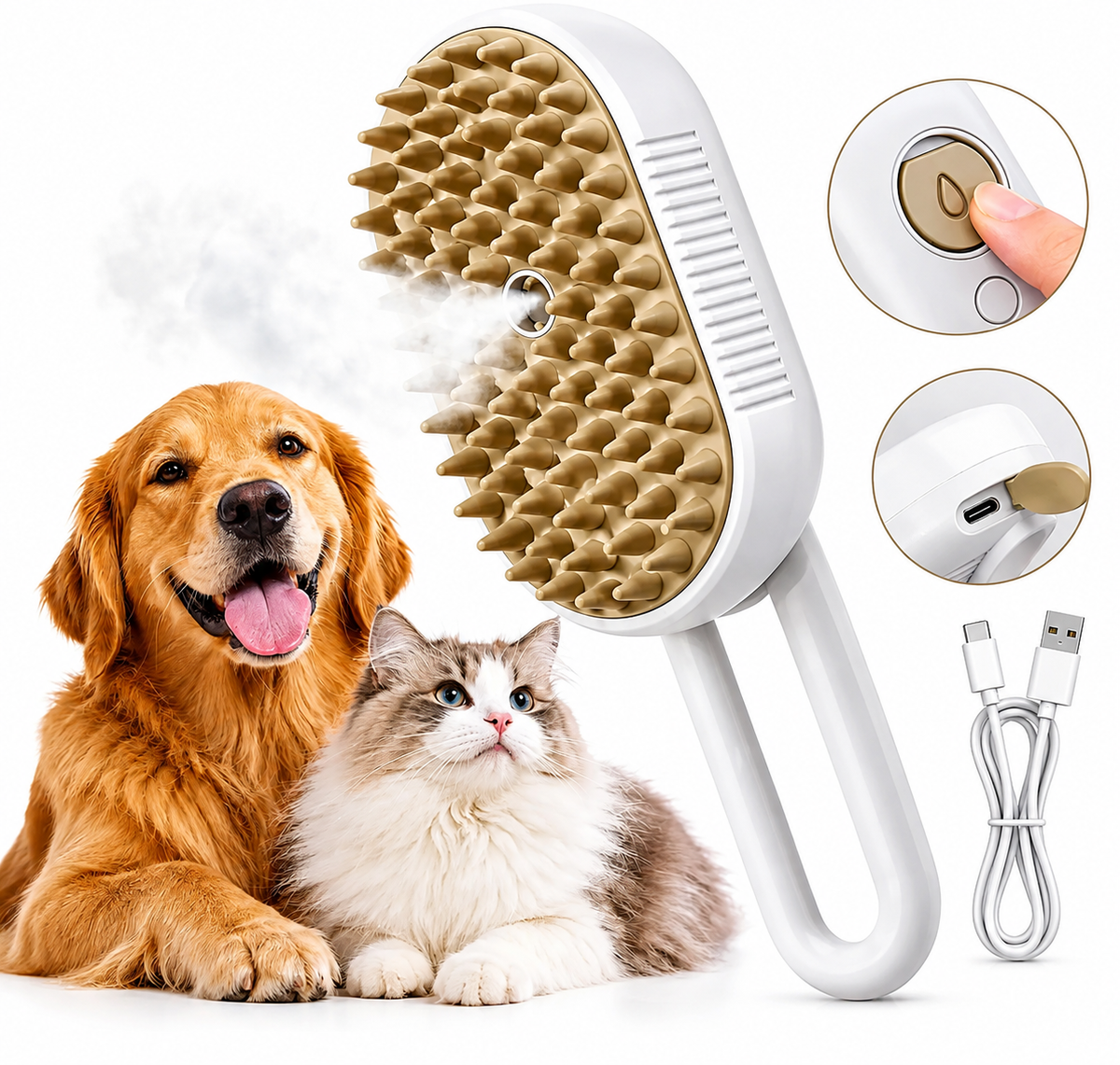 Kit Cepillo a Vapor + Guante Quitapelos para Mascotas